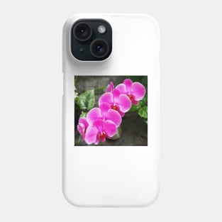 Fuchsia Pink Tropical Orchid Flowers near Waterfall Phone Case