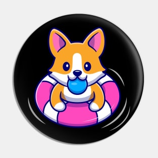 Cute Corgi Dog Floating With Swimming Tires Cartoon Vector Icon Illustration Pin