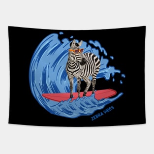 zebra Vibes Beach Waves Wild Animal Summer Vacation Surfing Tapestry