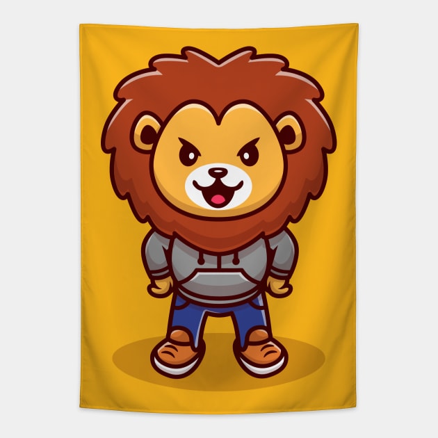 Cute Lion Mascot Cartoon Tapestry by Catalyst Labs