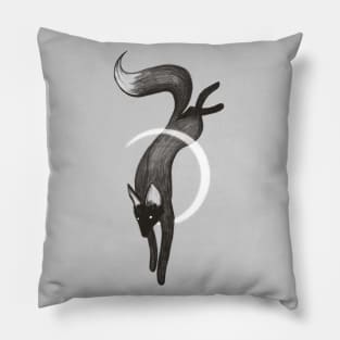 Black creepy fox jumping over the moon Pillow