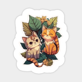 Two Adorable Cats Relaxing in the Leaves Magnet