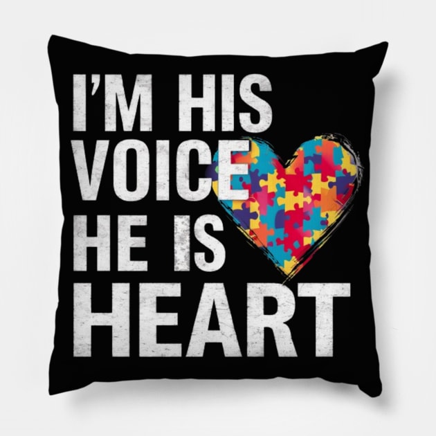 Autism, I'm his voice he is my heart Pillow by Medkas 