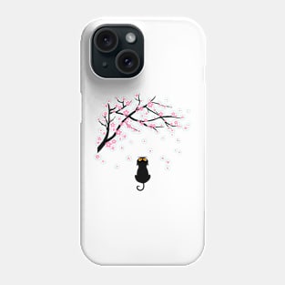 Cute Black Cat Looking Sakura Cherry Blossom Phone Case