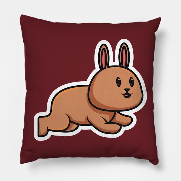 Cute Baby Rabbit Jumping Cartoon Sticker vector illustration. Animal nature icon concept. Funny furry white hares, Easter bunnies jumping sticker vector design with shadow. Pillow by AlviStudio