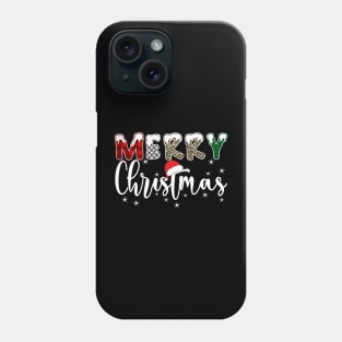 Merry Christmas Leopard Red Plaid Santa Hat Xmas Pajamas Phone Case