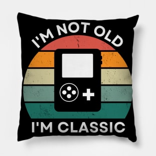 I'm not old, I'm Classic | Handheld Console | Retro Hardware | Vintage Sunset | '80s '90s Video Gaming Pillow