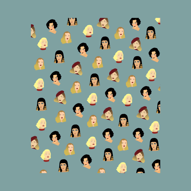 Old Hollywood Women Stars Pattern - Marilyn Monroe, Joan Crawford, Elizabeth Taylor, Lauren Bacall, Veronica Lake by ursoleite