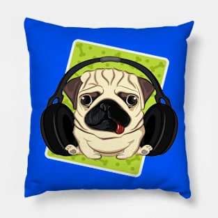 pug with phones Pillow