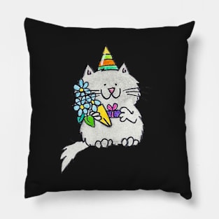 Gray birthday cat Pillow