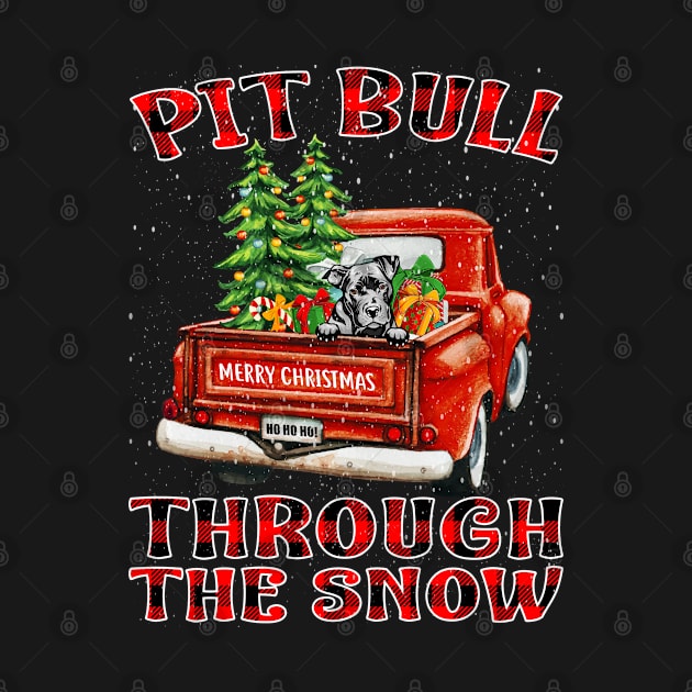Christmas Pit Bull Through The Snow Dog Santa Truck Tree by intelus