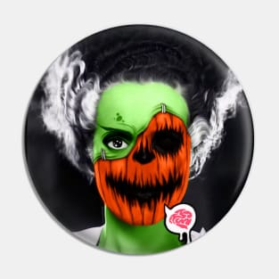 Green Bride of Frankenstein Pumpkin Face Zombie Pin