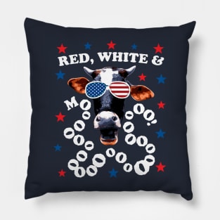 Red White And Moo Cow Funny 4th July Patriotic 2021 Pillow