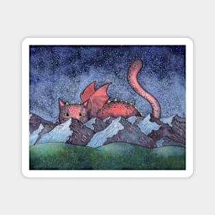 Dragon Cat Watercolor Painting Magnet