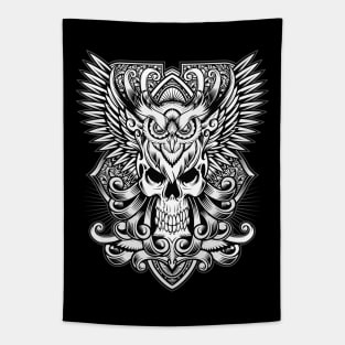 Dark Guardian: The Mysterious Combination of Skull and Owl Tapestry