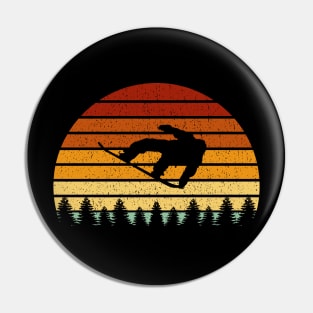 Vintage Sunset Snowboarding Gift For Snowboarders Pin