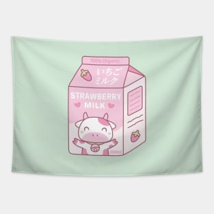 Kawaii Strawberry Milk Carton With Cow Mascot Tapestry
