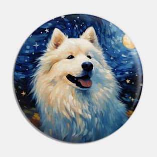 Samoyed at Night painting Pin