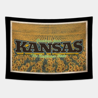 Greetings from Kansas - Vintage Travel Postcard Design Tapestry