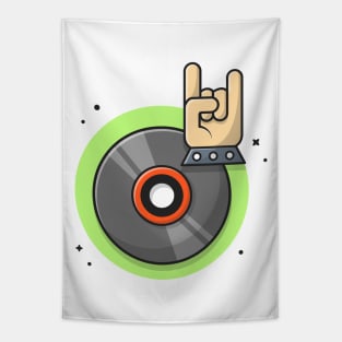 Vinyl Disk Music with Metal and Rock Hand Music Cartoon Vector Icon Illustration Tapestry