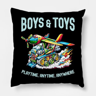 Boys & Men's Love for Toys - Retro Plane & Truck Art Print Pillow