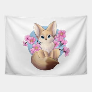 Chibi Fennec Fox Cherry Blossoms Tapestry