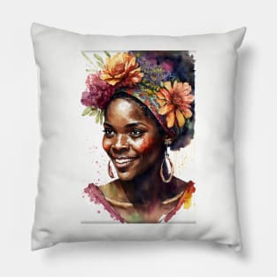 Watercolour print of a beautiful Black Queen Pillow