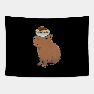 Capybara with Spaghetti and Meatballs on its head Tapestry