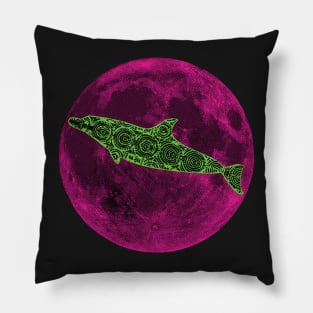 Bright Green Polynesian Pink Moon Dolphin Pillow