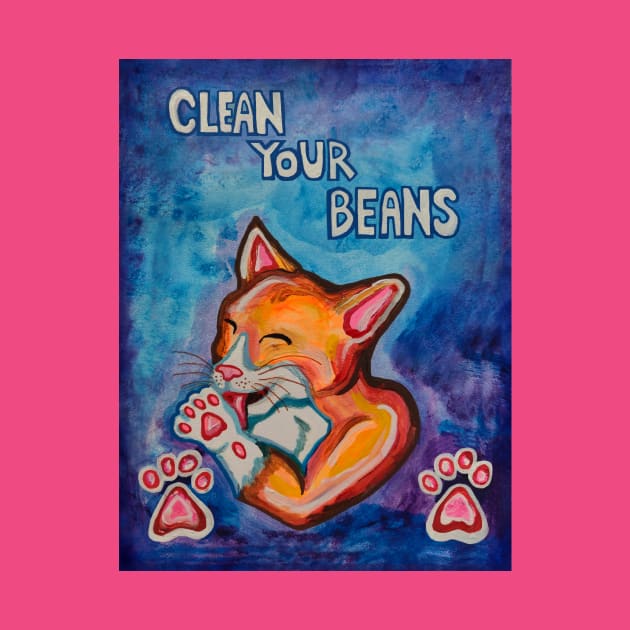 Clean Your Beans Kitty Cat by Art by Deborah Camp