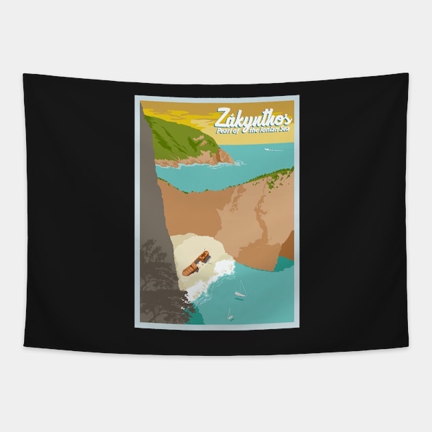 Travel Poster Zakynthos, Greece, Europe Tapestry by qpiii