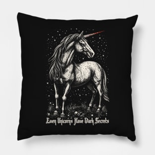 Even Unicorns Have Dark Secrets - Vintage Linocut Style Illustration Print Pillow