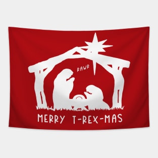 Christmas Cheer: Merry T-Rex-Mas (white text) Tapestry