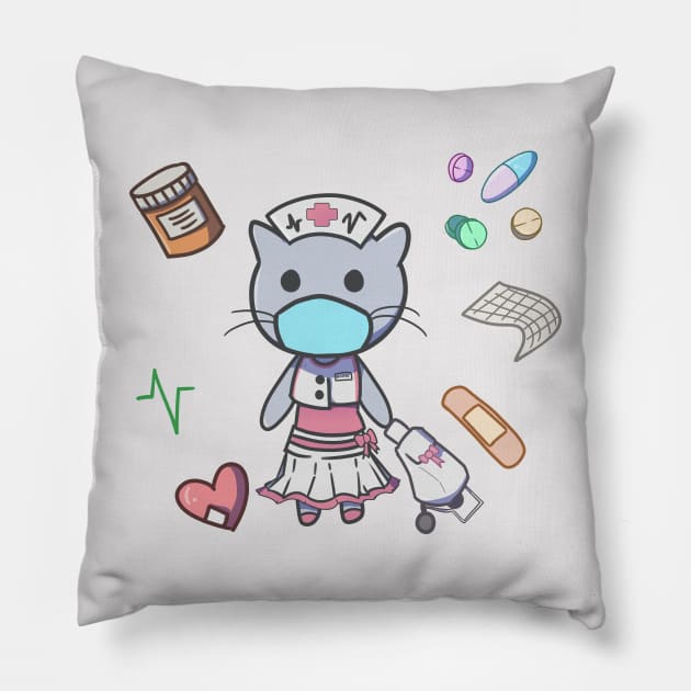 Nurse cat with hospital inspired items Pillow by  dwotea