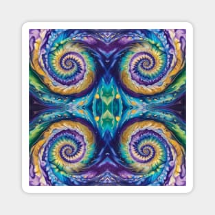 Tie Dye Geometric Pattern in Purples, Blues, Greens and Gold Magnet