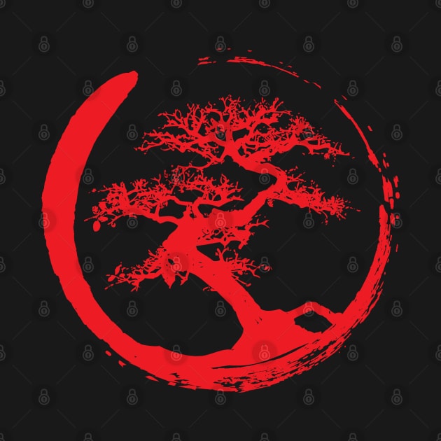 Zen Bonsai Tree in Enso Circle (red) by Elvdant