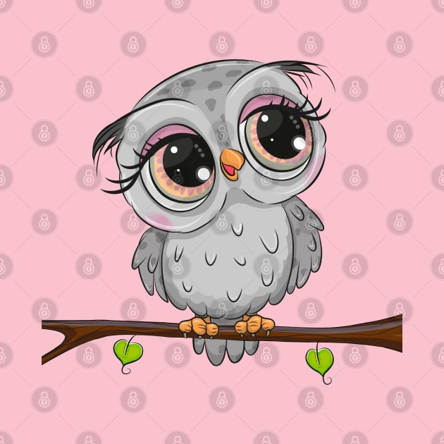 Cute grey owl sitting on a branch by Reginast777