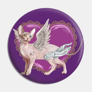 Valentines Day Sphynx Cat Cupid with Heart Pin