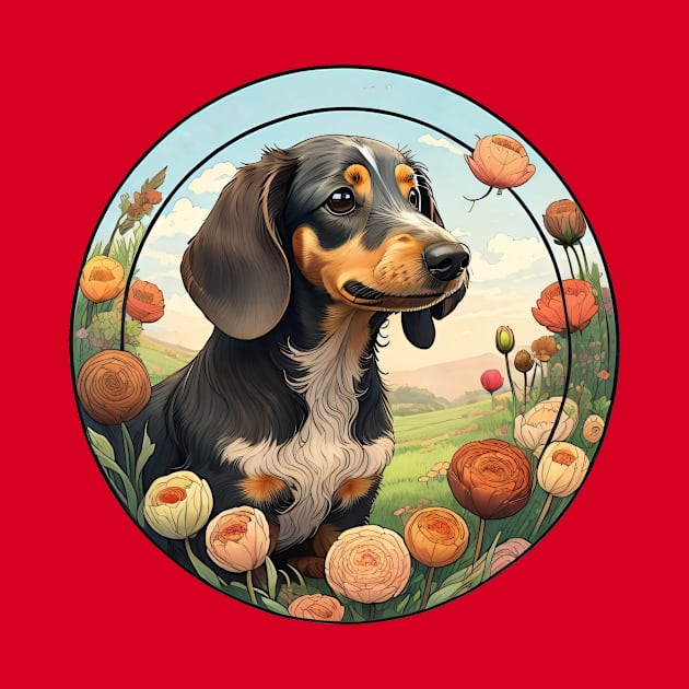 Longhaired Dachshund Spring Flowers by Pet And Petal