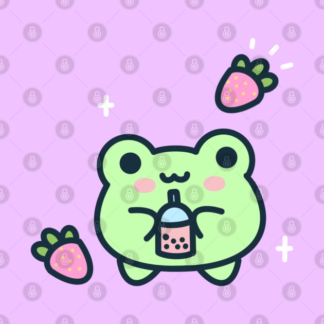 Frog drinking strawberry boba by Miaufu&Friends