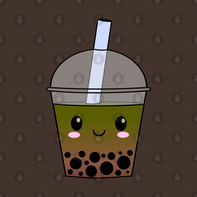 Cute matcha bubble tea by MoggyCatDesigns