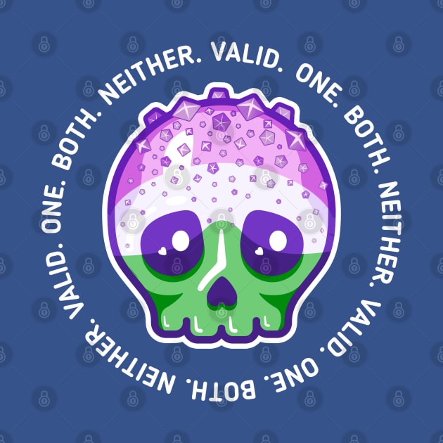 One, both, neither, valid - genderqueer pride skull by Sugar & Bones