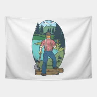 Lumberjack Forest Cartoon Kids Tshirt Tapestry