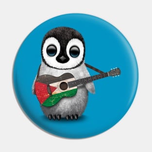 Baby Penguin Playing Palestinian Flag Guitar Pin