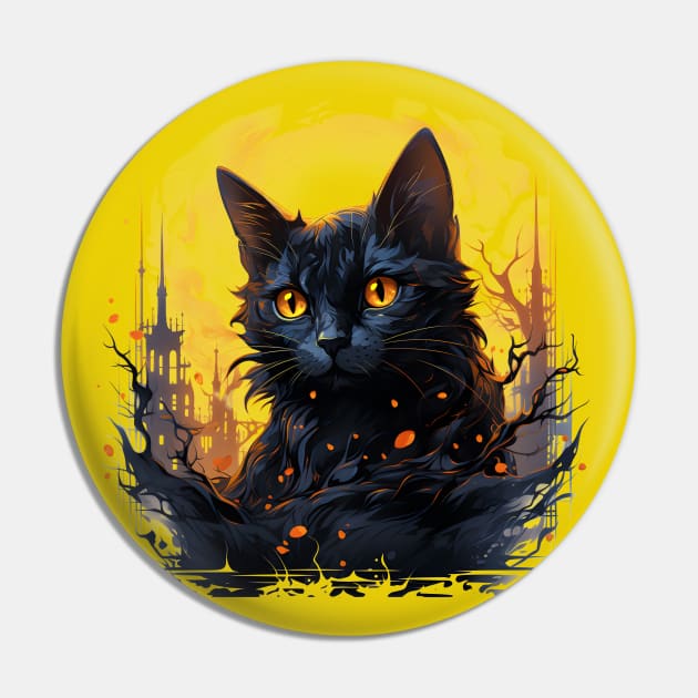 Black Cat Art Painting Pin by ShopBuzz