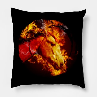 Fire horse, horse of fire, horse on fire. Distressed circle. Pillow