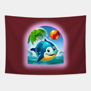 Happy blue and yellow dolphin Tapestry