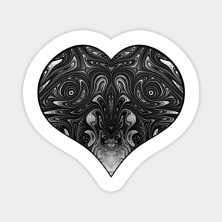 Fractal Romance and Love Heart Series Silver and Black Swirls Magnet