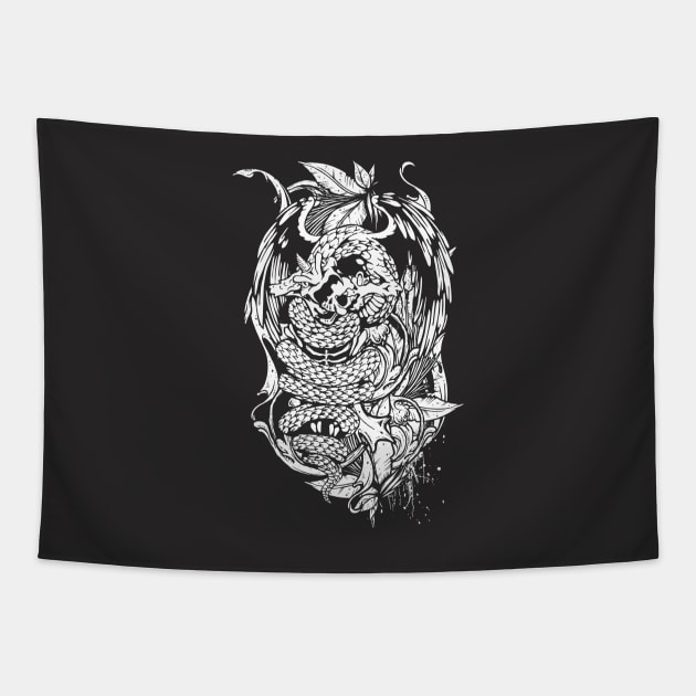 Snake Dragon (white) Tapestry by fatline