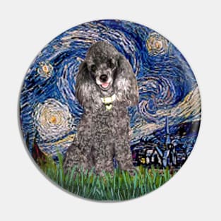 Silver Toy Poodle in Adapted Starry Night by Van Gogh Pin